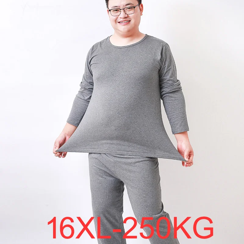 Plus Size 14XL 15XL 16XL 250KG Thicken Winter Men Thermal Underwear Tops O Neck Long Sleeve Cotton Gray Red Male Soft Underwear