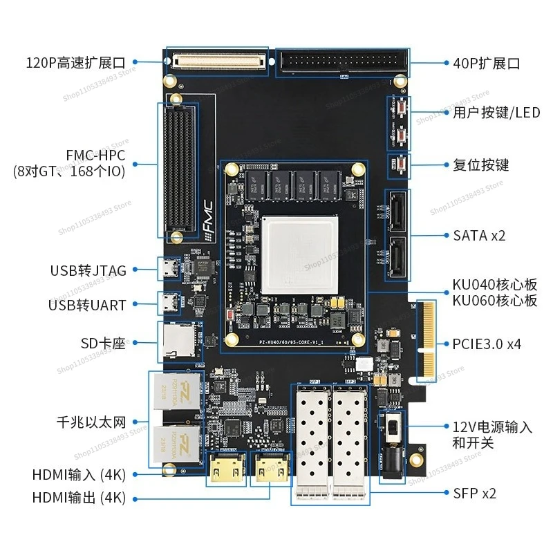 For Puzhi Kintex UltraScale FPGA Dev Board XCKU040 XCKU060 PCIe FMC High Speed Development Platform