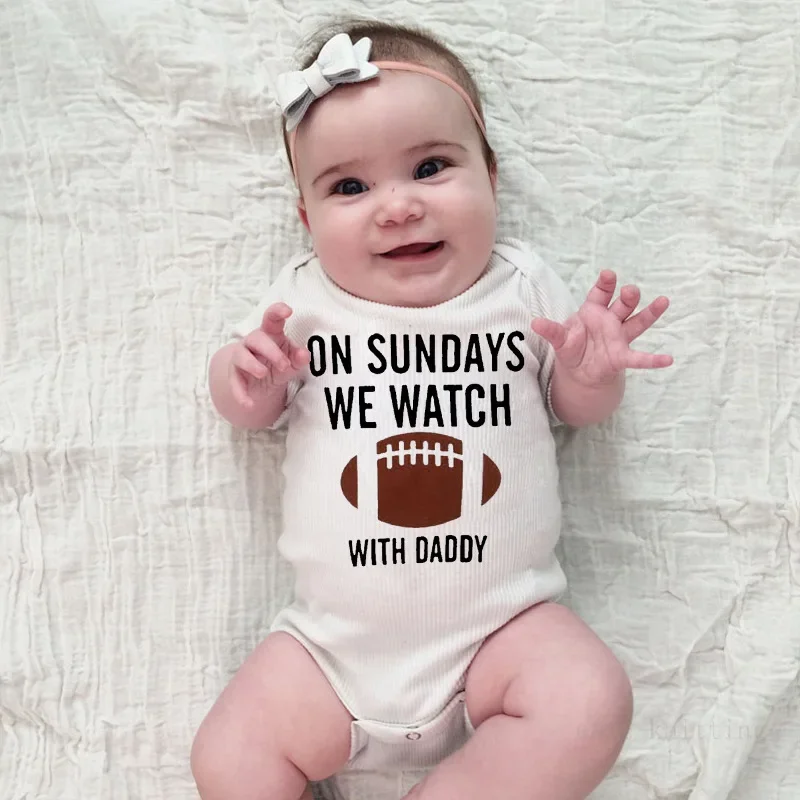 On Sundays We Watch Rugby With Daddy Newborn Baby Boy Girl Costumes Football Cotton Romper Jumpsuit Outfits Short Sleeve Clothes