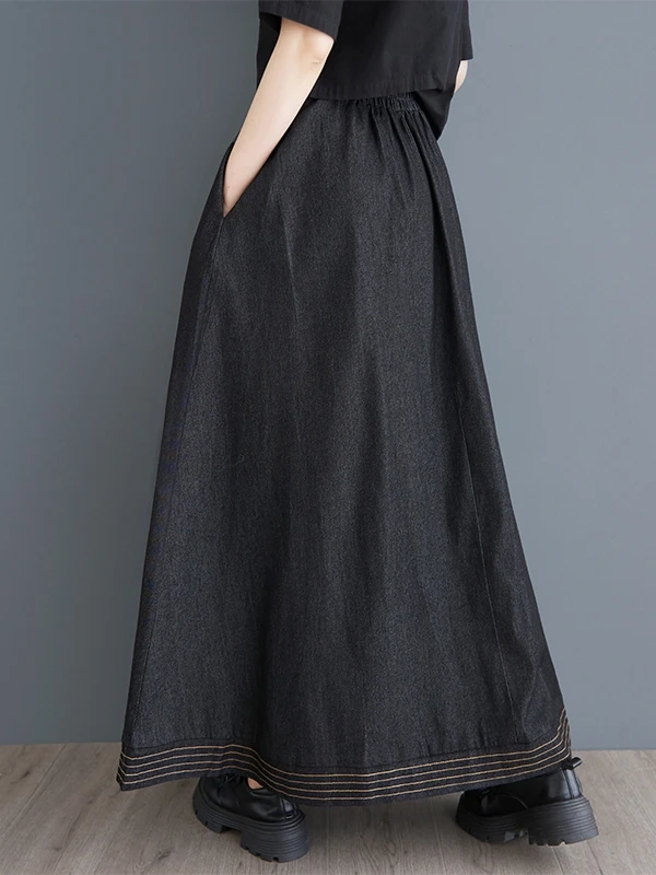 Waed Denim Falda acampanada de cintura alta Longitud larga Color Blo S Faldas casuales de primavera de talla grande para mujer