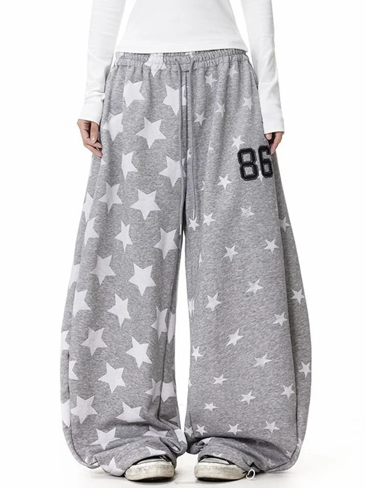 

Y2K Vintage Stars Print Loose Pants Women Streetwear American Letter High Waist Trousers Fall Winter Hip Hop Wide Leg Pant