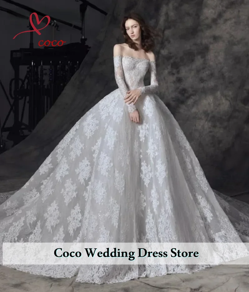 

Роскошные кружевные свадебные платья по индивидуальному заказу с открытыми плечами, трапециевидной формы и длинными рукавами, свадебные платья в стиле бохо, бальное платье для выпускного вечера