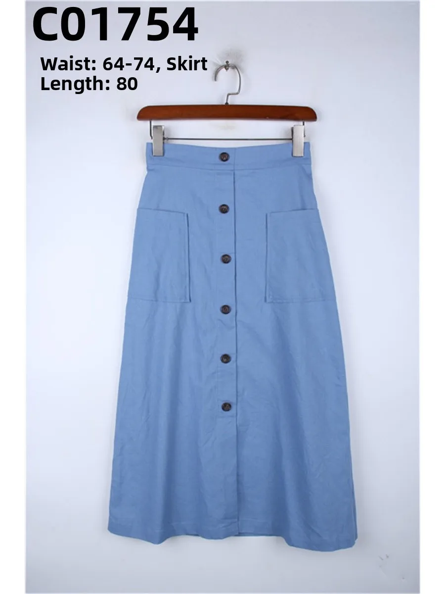 

Vintage Retro Artistic Pure Color Cotton Faion Semi-Long Skirt Women's Summer Versatile Long Skirt High Waist A-Line Skirt