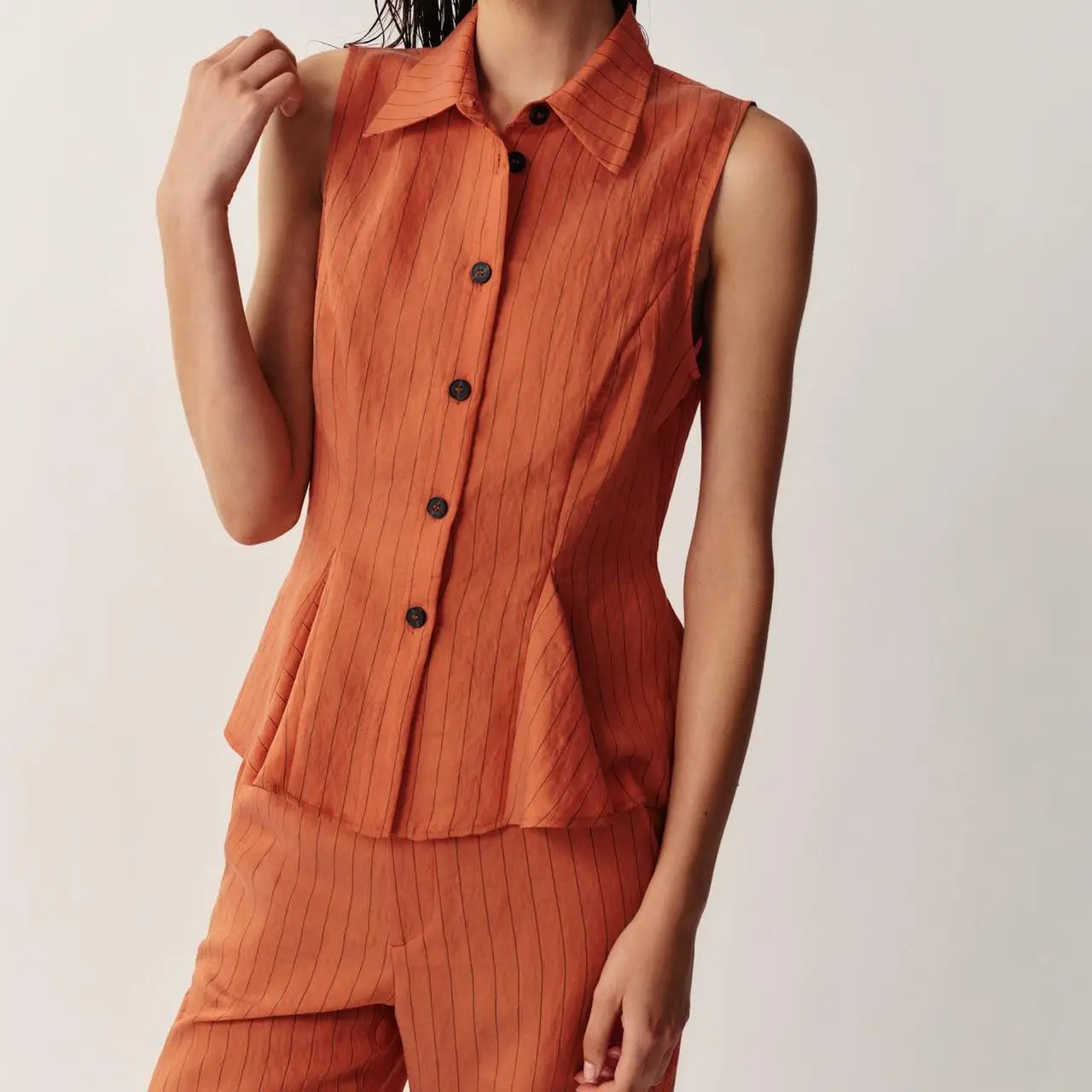 Fashionable Striped Nine-Point  Vest Pants Set Women's Summer Outfit Short Skirt Style Top Bottoms Two-Piece Ensemble