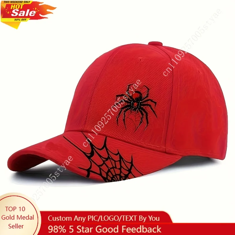 1pc Spider Web Element Print Baseball Cap Unisex Sports Sun Hat Fashionable Trendy Outdoor Brim Hat