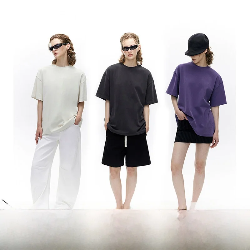 

Loala Office Original Design Brued Loose Lazy T-irt Women's Cotton ort Sve round Ne Mid-Length Summer Top