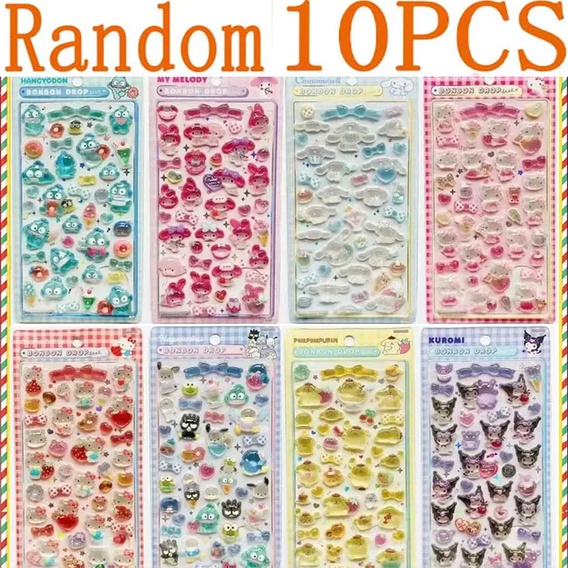 @In stock Anime Hellokitty Kuromi Cinnamoroll 3D Stickers Transparent Jelly Crystal Decorative Sticker Phone Case DIY Kids Toy！