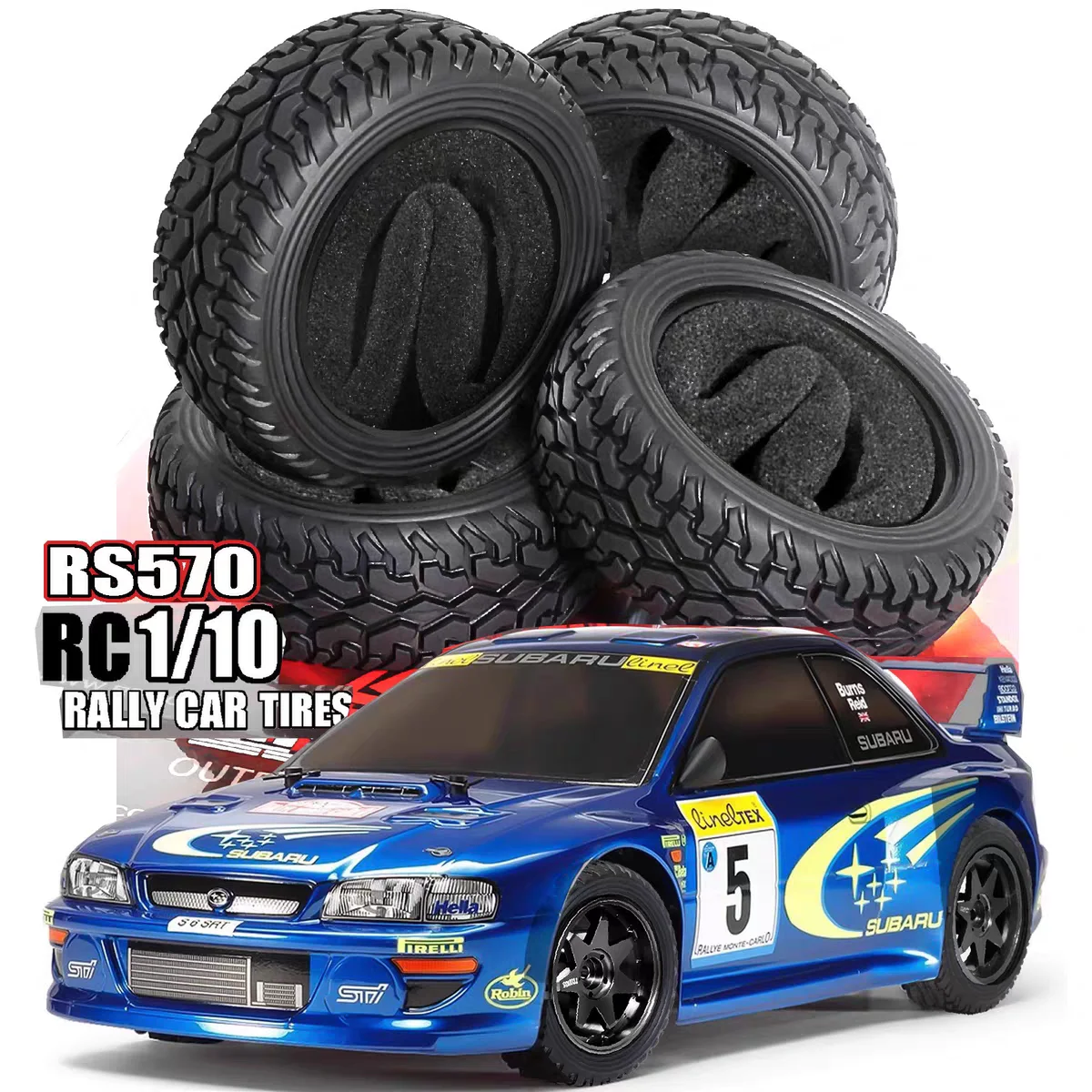 4PCS 75mm Block Pattern Rally Tires Black for 1/10 Shalong RC Short Course Truck On Road Rubber Tyres with Foam Inserts