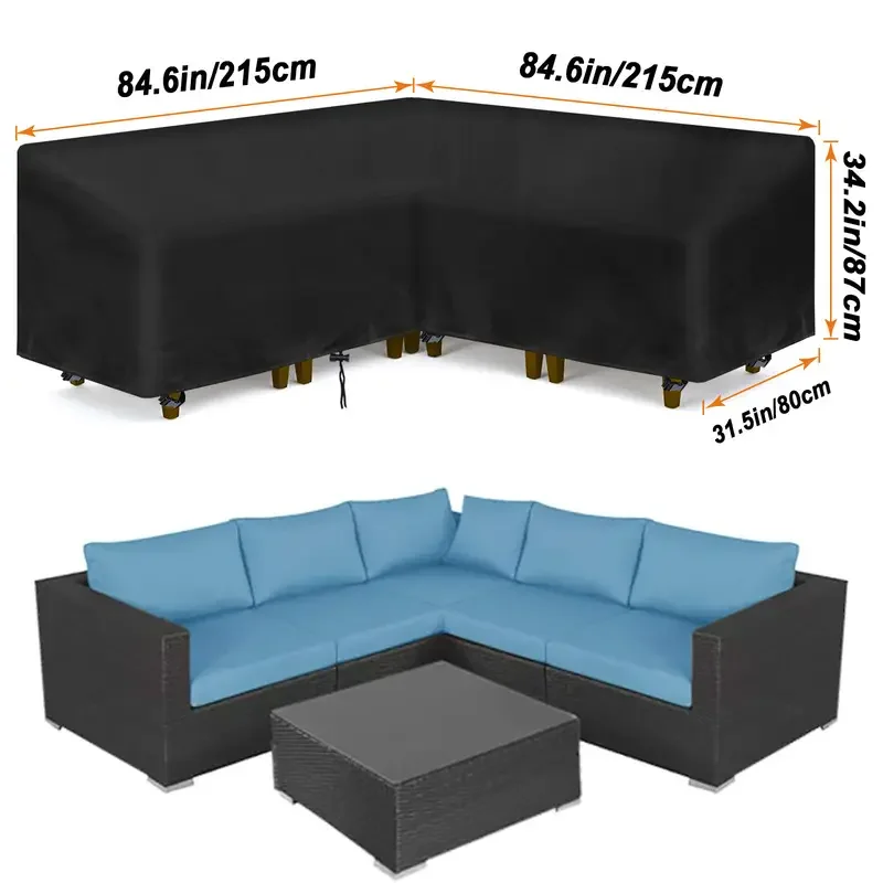 Anti-UV L-shaped Outdoor Sofa Cover Waterproof Windproof Durable Polyester Furniture Protector view 6