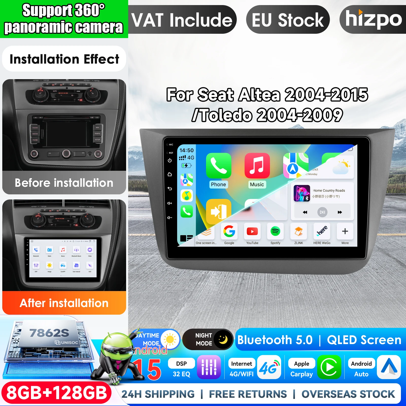 Android-Radio für Seat Altea 2004 - 2015 für Toledo Auto-Video-Multimedia-Player Stereo-Navigation GPS 5G WIFI Intelligente Systeme IPS-Touchscreen Stereo-Video-Player 2 Din Autoradio Headunit