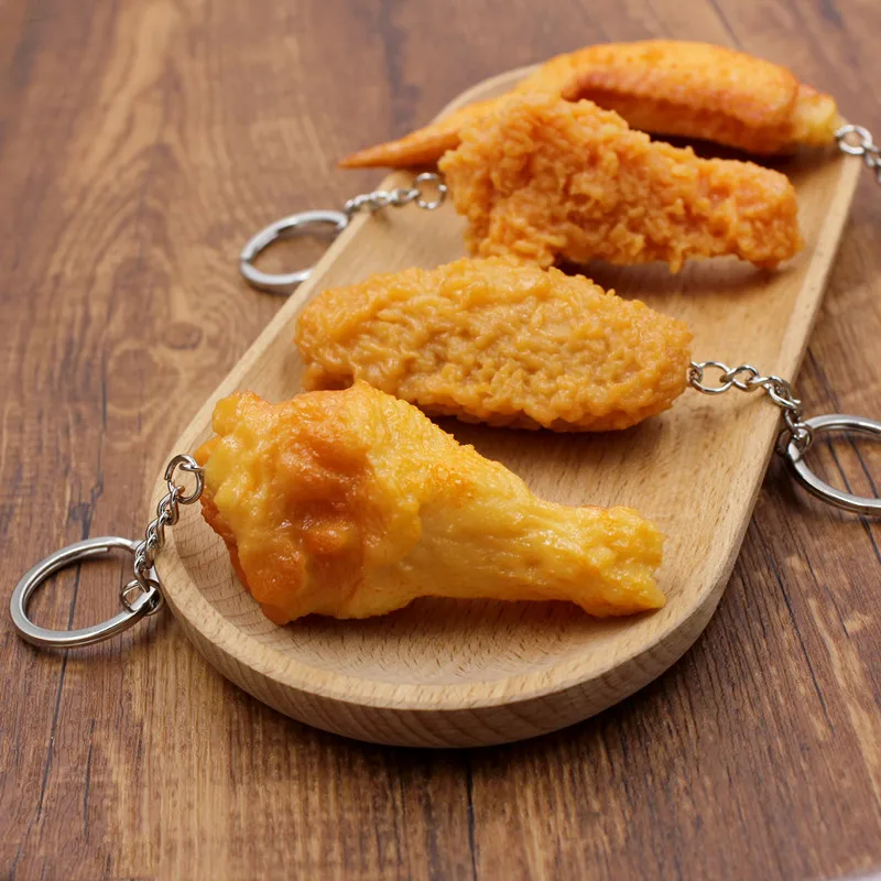 Luxury woman jewelry Simulated food keychain creative fried chicken legs and fries model key chain cute items