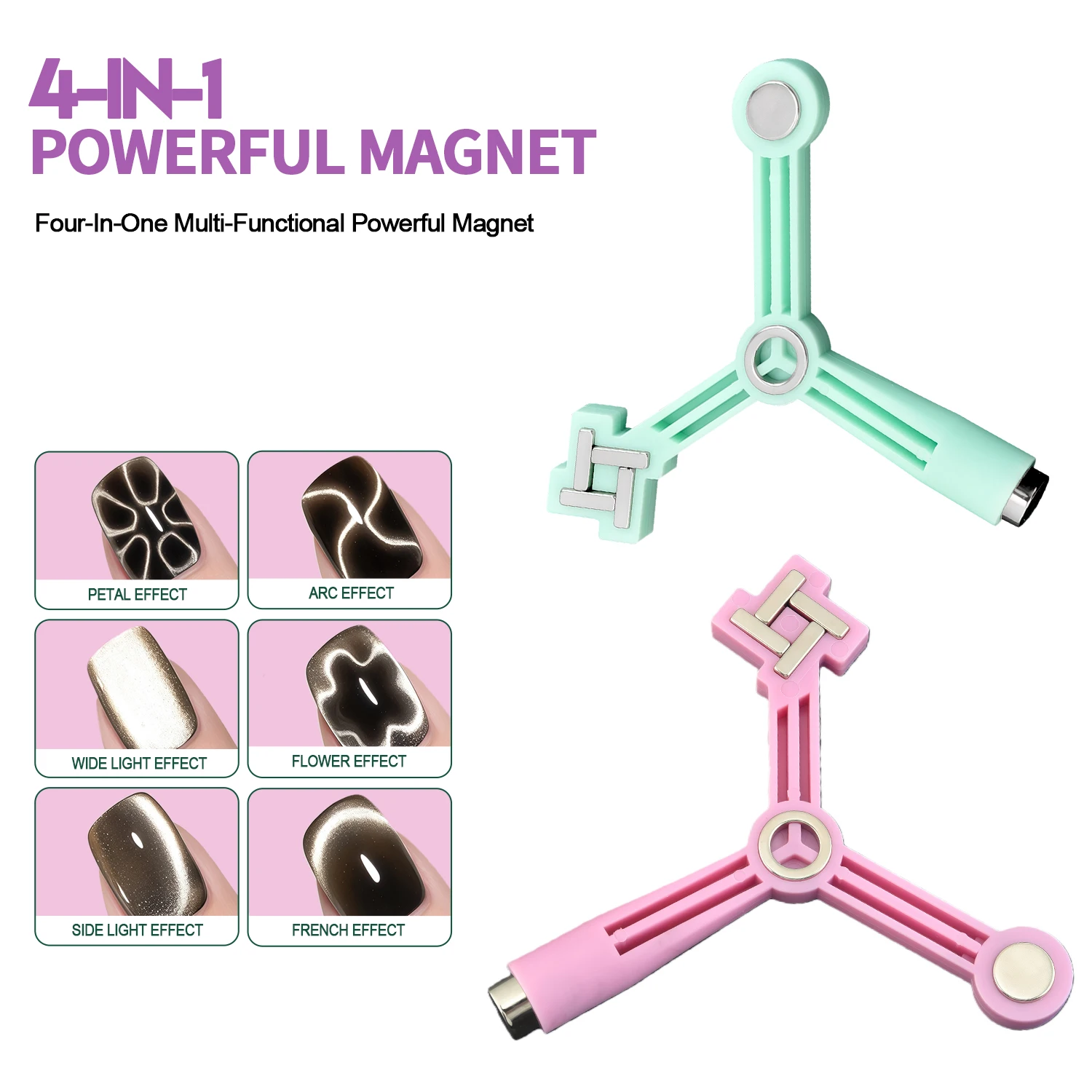 Gorgellux 4-IN-1 Nail Magnet Strong Cat Eye Gel Polish Magnet Triangle Shape with 8 Styles Effect Easy to Use Nail Art Tool 1pc