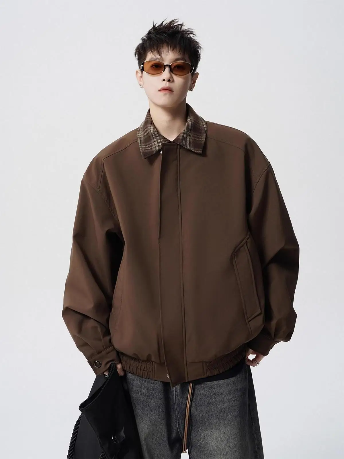 남성용 야구 스타일 재킷 페이크 투피스 방풍 레트로 칼라 청년 패션 아우터웨어 폴리에스터 섬유 긴팔 지퍼