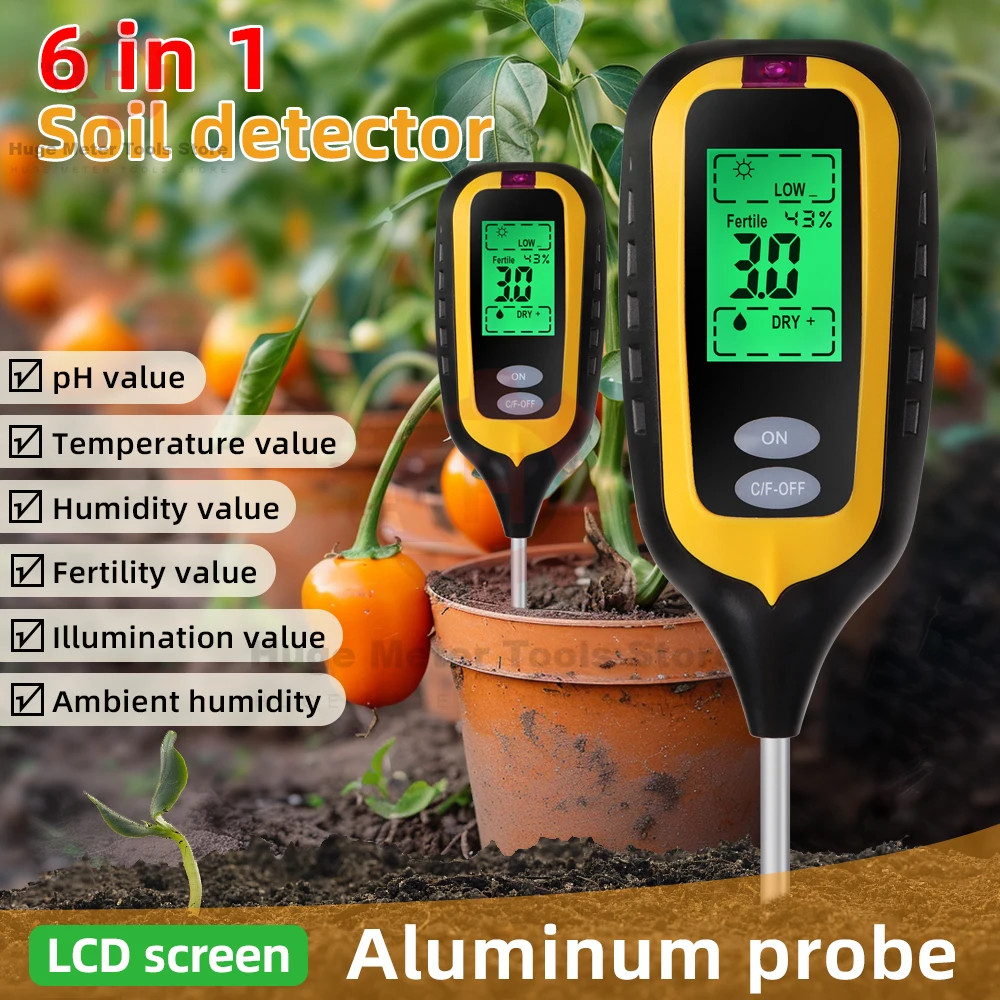 

6 in 1 Soil Tester PH Detector Acidity Meter illuminance Meter Temperature Hygrometer Moisture Meter for Gardening