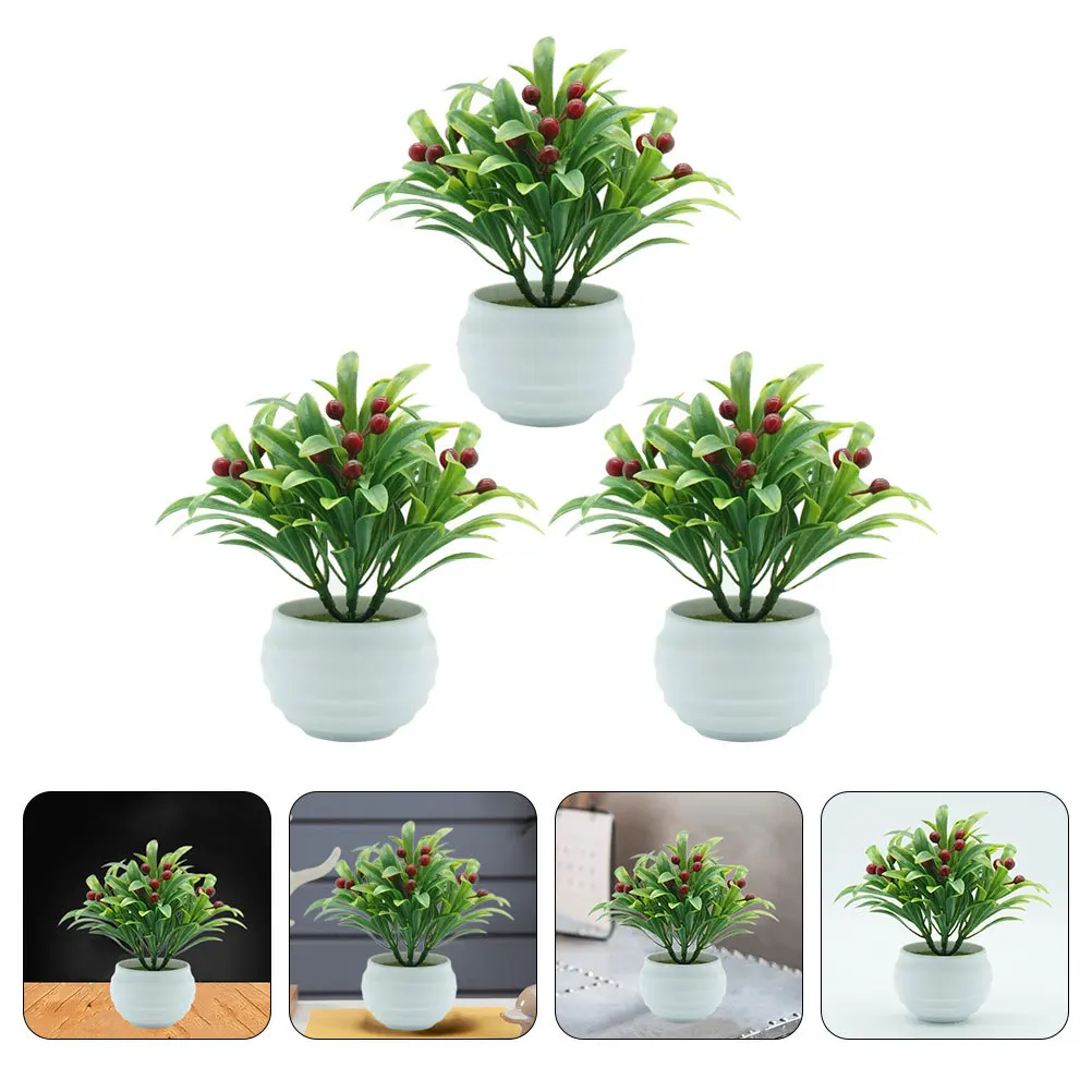 

3pcs Artificial Potted Plants Realistic Bonsai Decor Fake Green Plant Ornaments For Home Office Desktop Household Simulation
