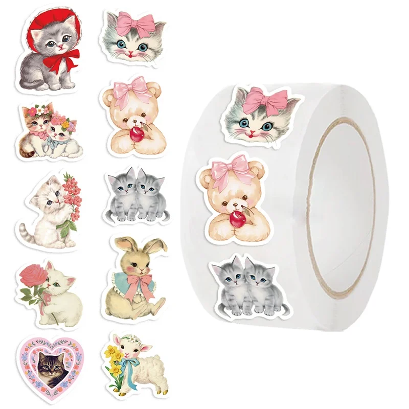 

500PCS Vintage Animal Thank You Sticker Aesthetic Labels Sealing Stationery DIY Decoration Scrapbooking Supplies for Kids