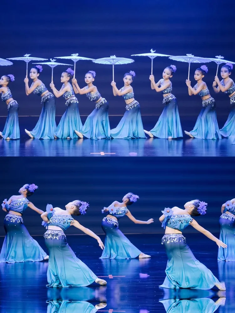 

Children's Female New Style Tai Dance Costume Ethnic Performance Skirt Clouds in the South Solo Dance Dress