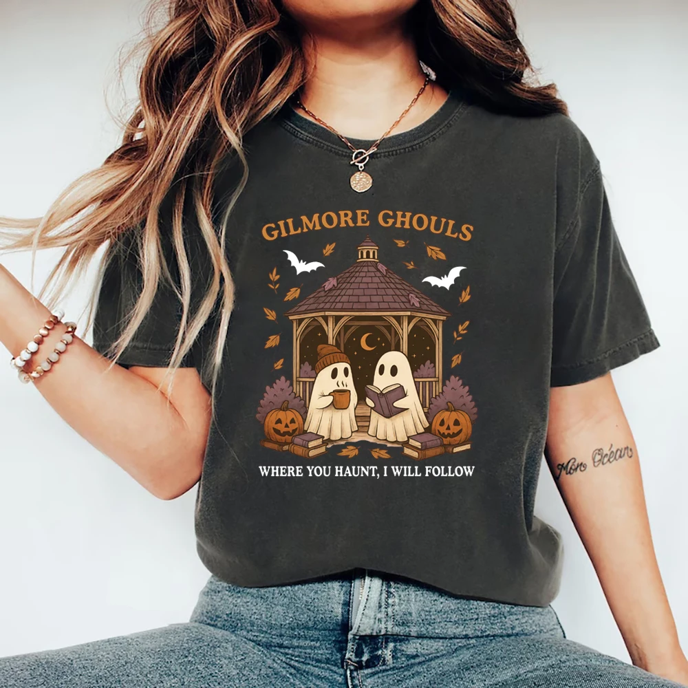 Gilmore Ghouls T-shirt Where You Haunt I Will Follow Shirt Cute Ghost Halloween Tee Short Sleeve Women T-Shirts Streetwear Tops