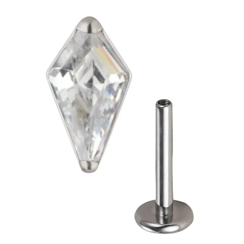 Titanium Rhombus Ear Piercing Earrings, Zircon Paved