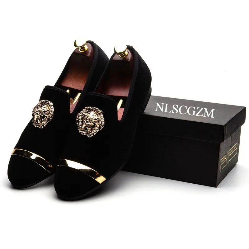 

NLSCGZM italian wedding dress loafers shoes for man casual business luxury man shoes Coiffeur brand man formal shoes Gold Metal