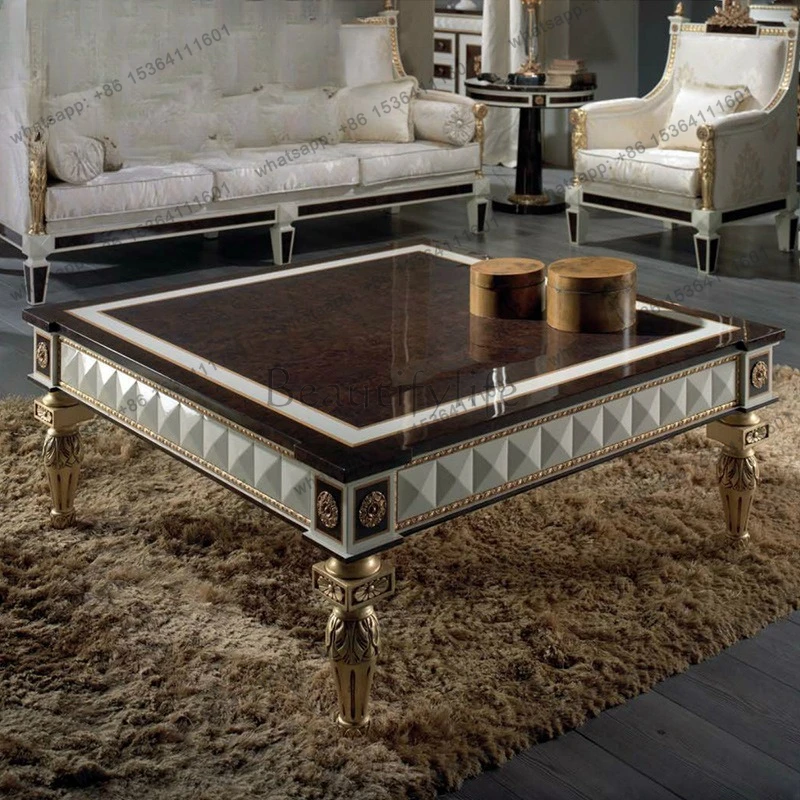 

European living room furniture size apartment mahogany carved square coffee table