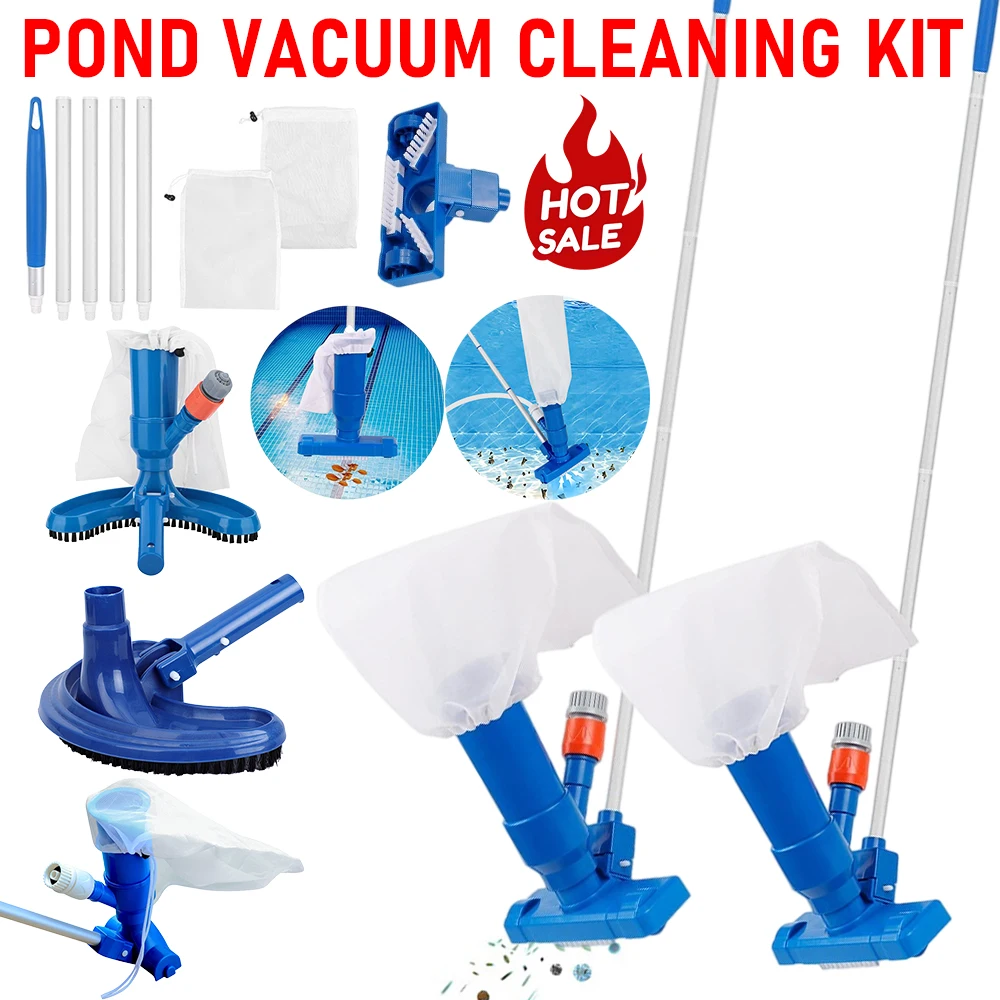 Pool Vacuum Cleaning Kit Professional Pool Cleaner Brush with Handle Portable Disinfection Suction Head Filter for Swimming Pool