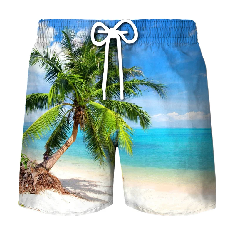 Coconut Tree Graphic Surfing Board Shorts Pants Men 3D Print Tropics Sea Island Beach Shorts Hawaii Swimsuit Ice Shorts Swimwear