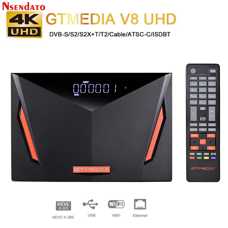 

Gtmedia V8 UHD 4k satellite receiver DVB S2 t2 with 2.4G wifi for H.265 DVB-S/S2/S2X+T/T2/Cable/ATSC-C/ISDB T