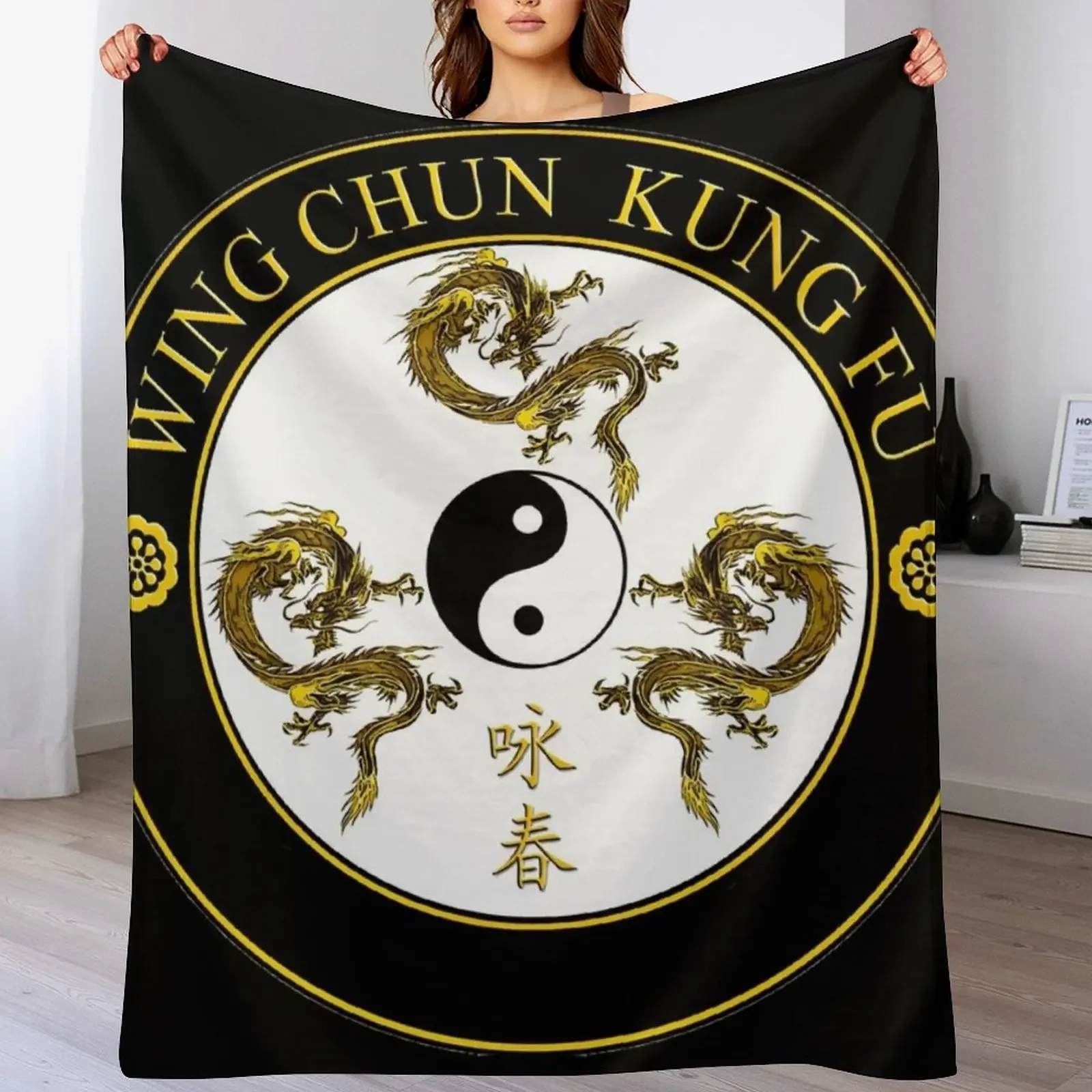 

Wing Chun Kung Fu Martial arts dragon black movie design Throw Blanket Warm Flannel Blanket for Couch Chair Bedroom