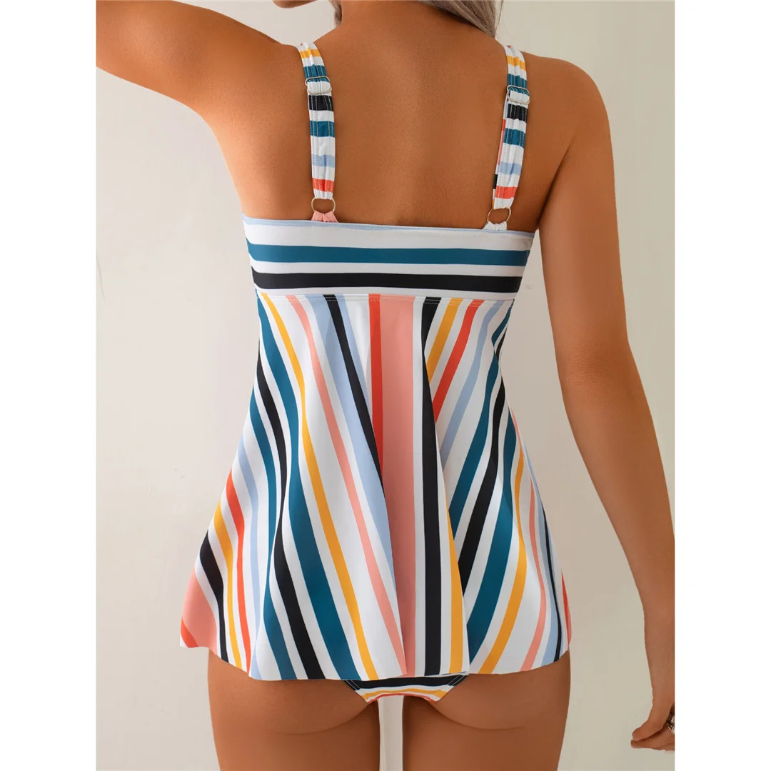 S - XL Regenbogenfarbener V-Ausschnitt-Bikini, Damen-Badeanzug, zweiteiliges Bikini-Set, gepolsterter Badeanzug, Badebekleidung, Modell V6902. – Detail 4