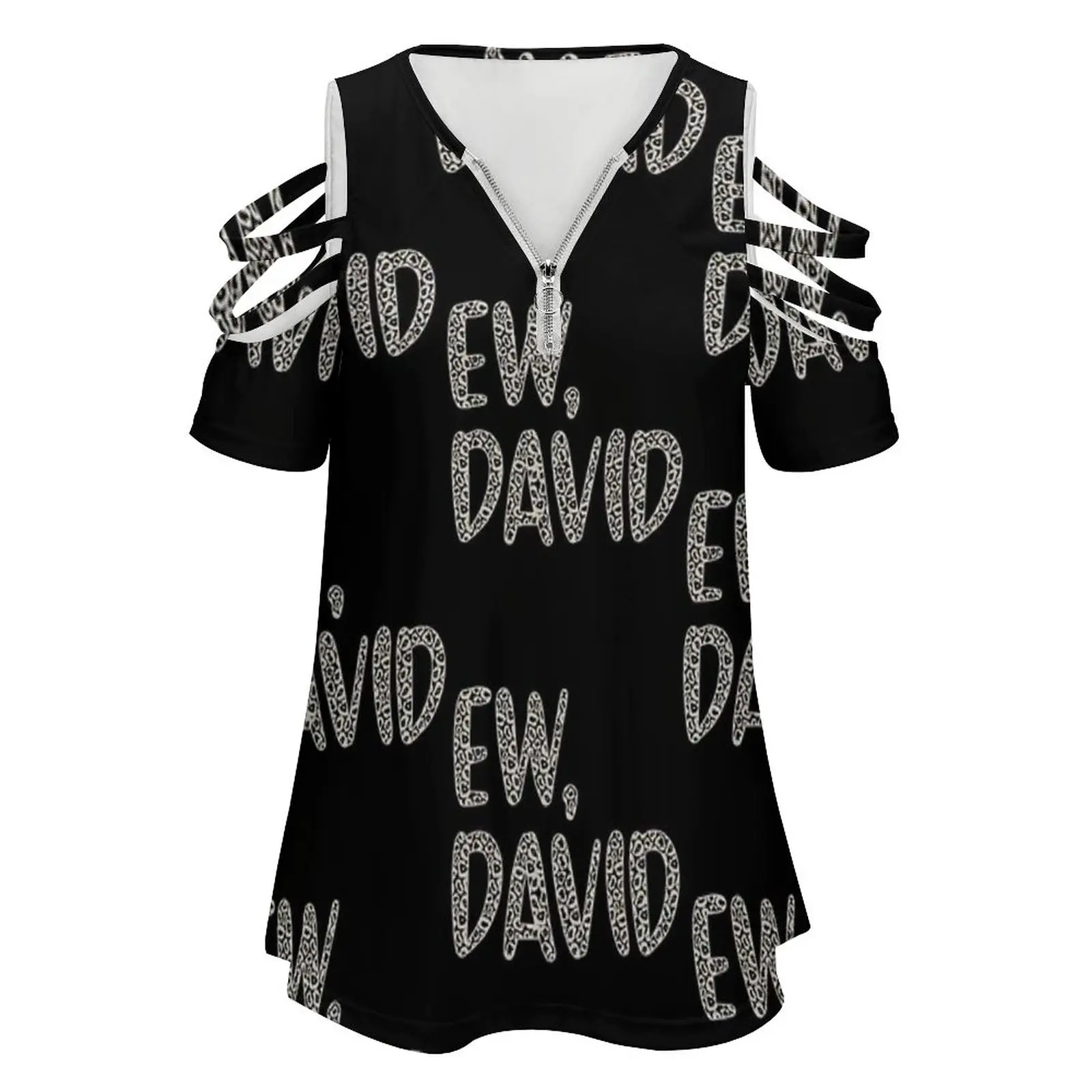 Ew , David. The Leopard Print Iconic Alexis Rose To David Women's T-Shirt Summer Fashion Print Floral V-Neck Zipper Tshirt