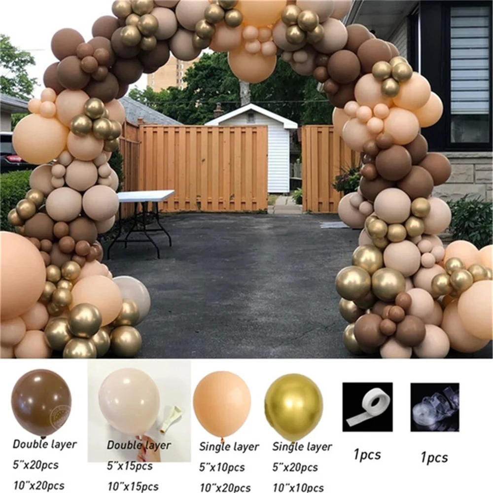 Gold Brown Balloon Garland Arch Kit Coffee Black Double Layer Latex Balloon Globos Wedding Baby Shower Birthday Party Decoration