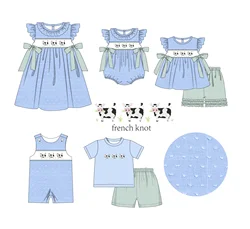 Summer Sleeveless Round Neck Dress Cute Three Cow French Knon Girl Skirts And Romper Boy Blue Top Set Green Shorts Clothes