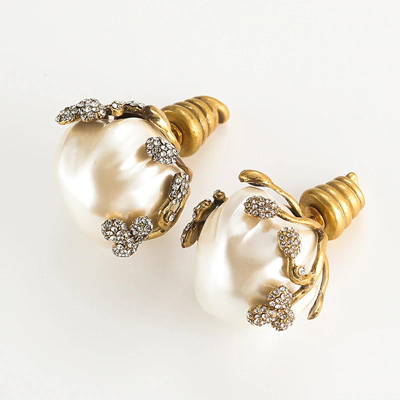 Baroque Shell Bulb Large Shapes Pearls Earrings Irregular Women Bride Antique Vintage Gold Color Jewelry Gifts for Women Useful view 4