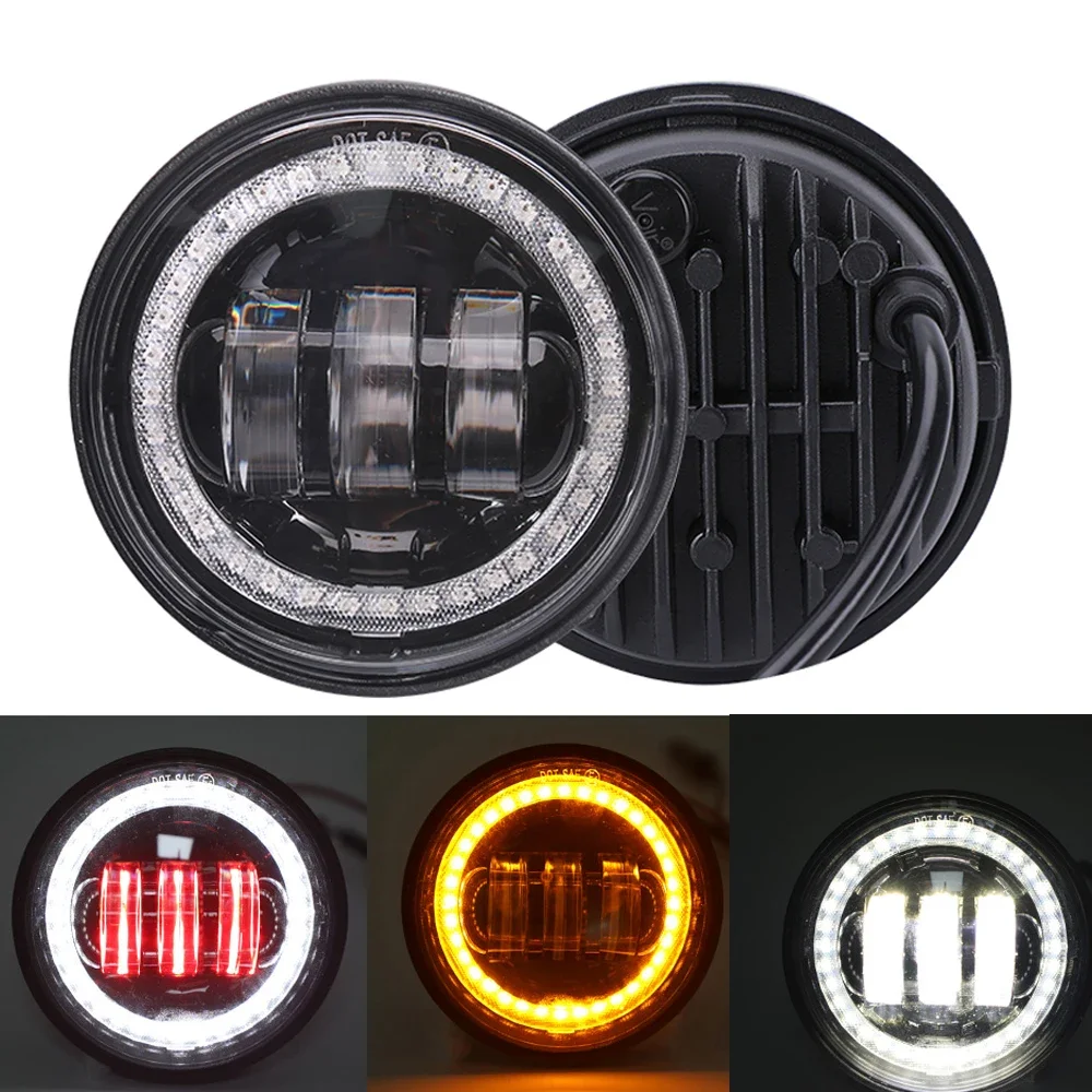 Für Motorräder 4,5 Zoll 4 1/2 LED-Zusatzscheinwerfer 30W Nebelscheinwerfer Zusatz-Fahrlicht Schwarz mit Halo-Angel-Eyes Chrom-Zusatzlampe