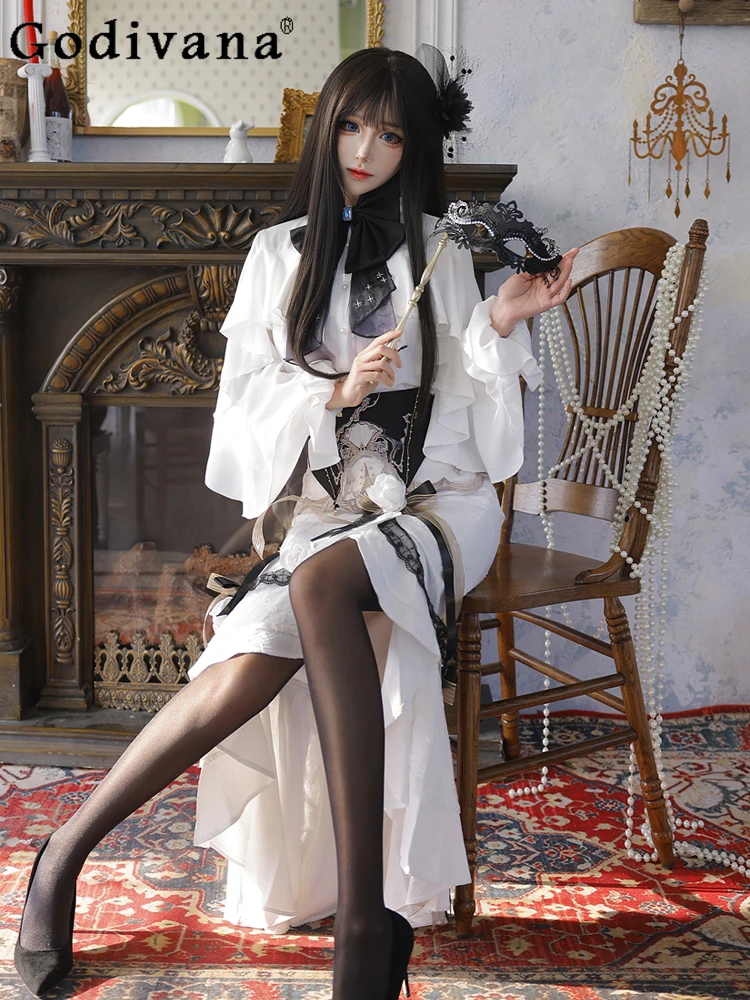 

Vintage Lady Original Lolita White Goth Dress Fishtail Skirt Court Style Dress Elegant Princess Jk Comic Show Light Lo Suit