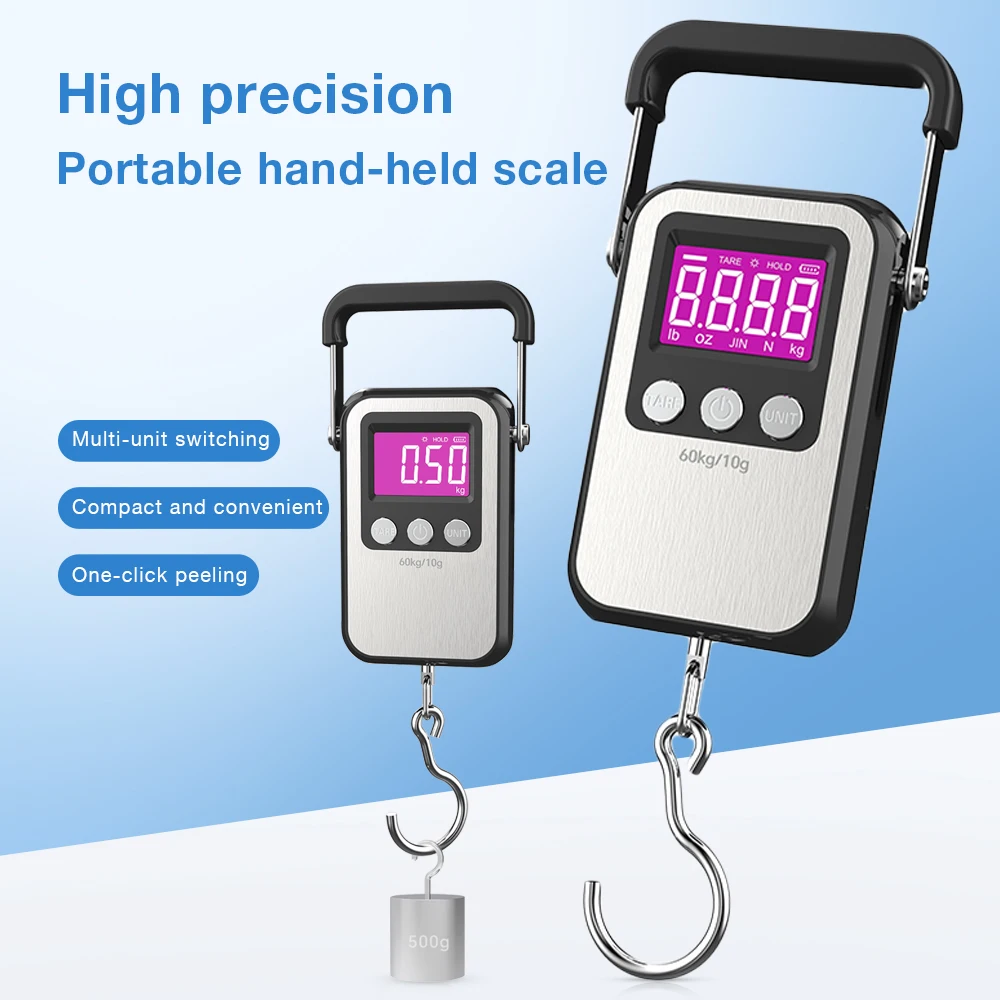 60Kg/10g High precision Portable Hand-held Scale Electronic Luggage Hanging Scale Suitcase Travel Weighs Baggage Weight Balance