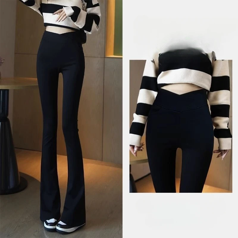 

2023 Women Spring Autumn New High Waist Wide Leg Pants Female Solid Color Casual Trousers Ladies Streetwear Flare Leggings G563