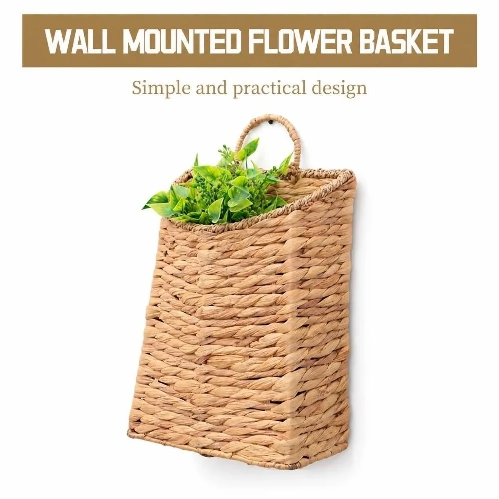 Handmade Woven Hanging Wall Basket Waterproof Natural Rattan Wicker Storage Basket Wall Mounted Boho Style