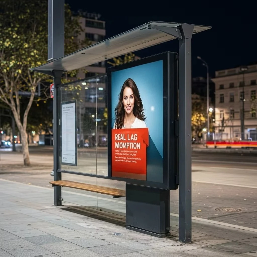 Bus Stop Shelter Display Advertising Poster Intelligent Screen Digital Signage Smart City Public Transportation System Kiosk