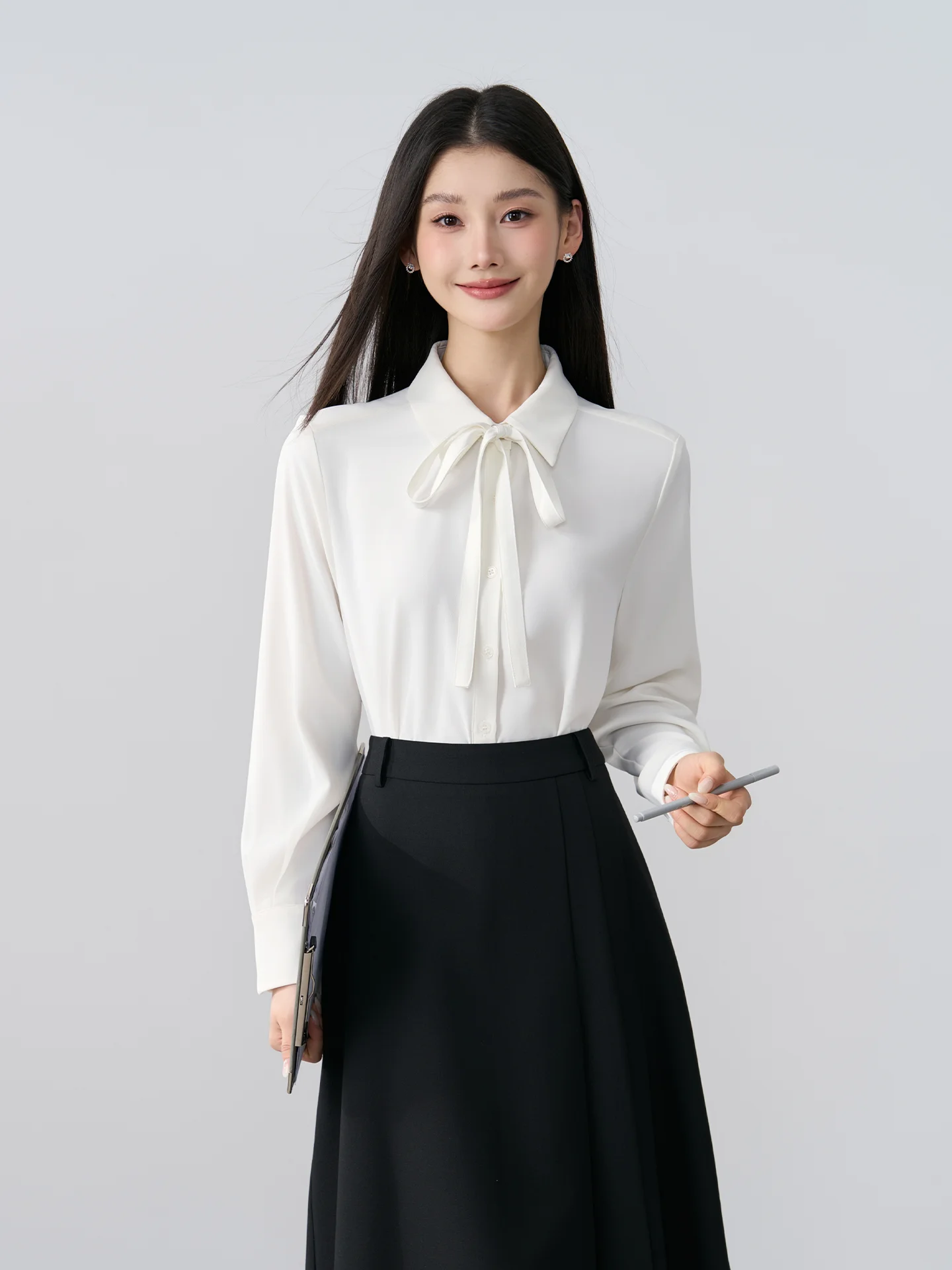 

Женская офисная рубашка Bertie Misses White для интервью, с узлом, для деловых встреч, внутренний слой под костюм, топ из полиэфирного волокна