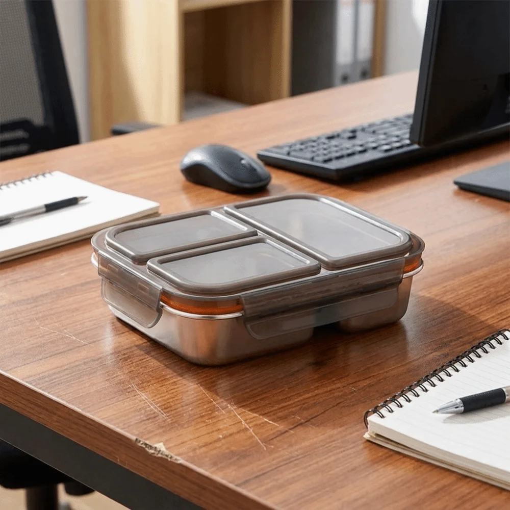 2/3 Grids Stainless Steel Lunch Box Microwave Safe Stackable Food Storage Container Leak-Proof Food Divided Box Picnic