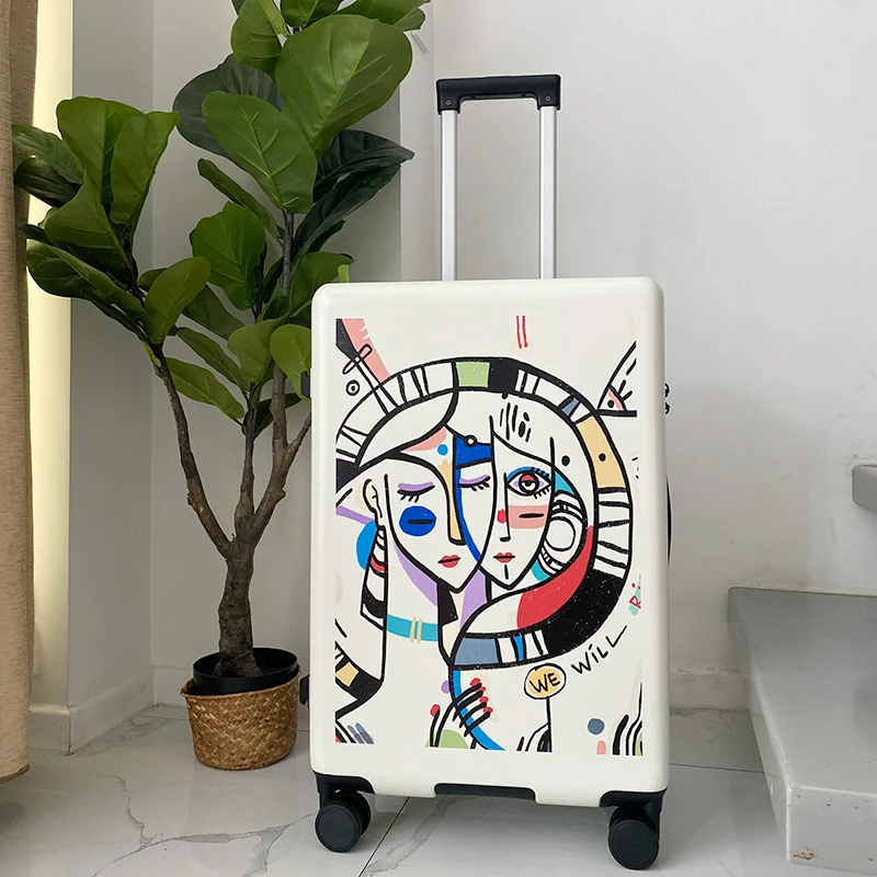 Art luggage men women INS suitcase super fashion lightweight 20 inch boarding trolley case luxury 24 password box hardside case