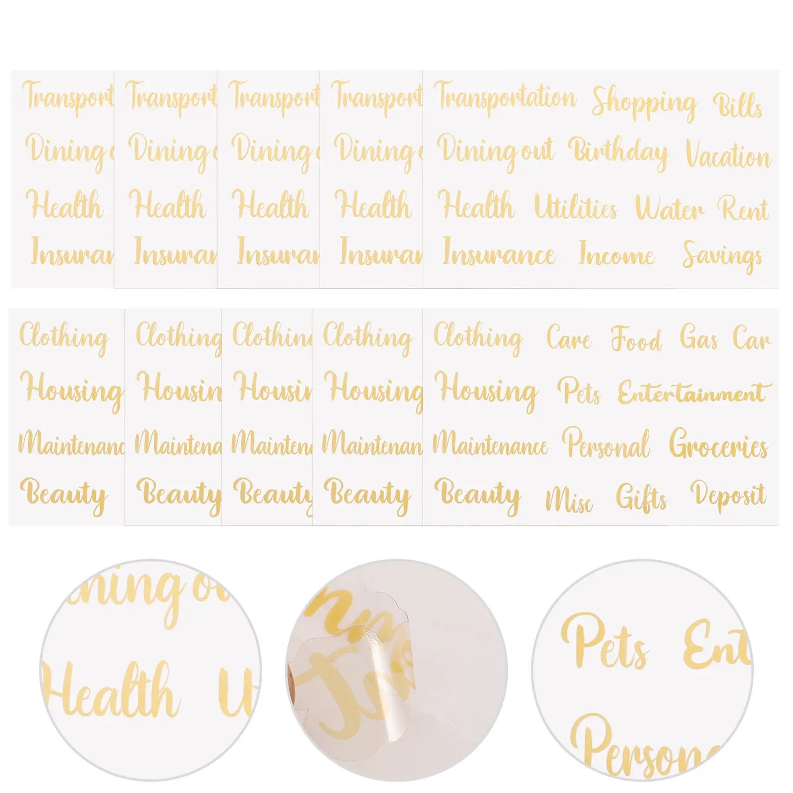 

10 Sheets Letter Sticker Gold Multi-Function Budget Labels for Cash Envelope Classifying Self-Adhesive Planner Stickers Home