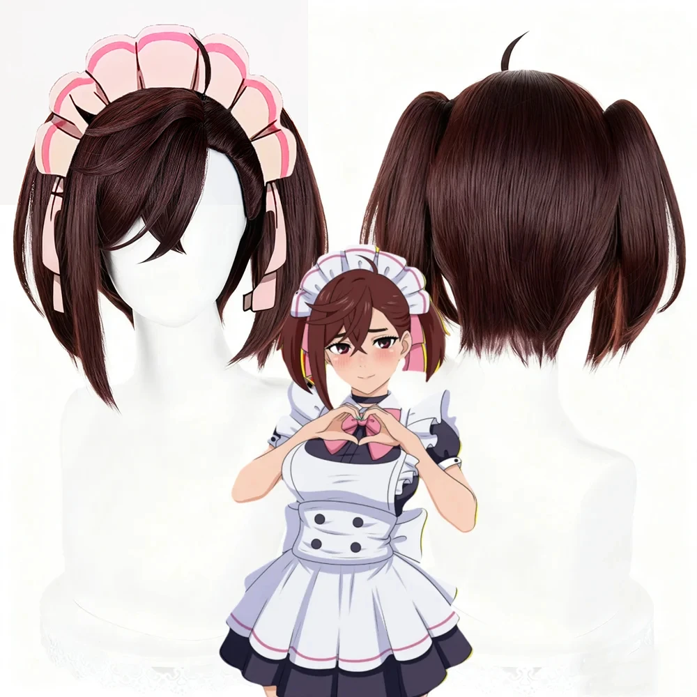 

Ayase Momo Maid Cosplay Wig with Ponytail Brown Red Mixed Heat Resistant Synthetic Wigs for Halloween Carnival Party Cosplay