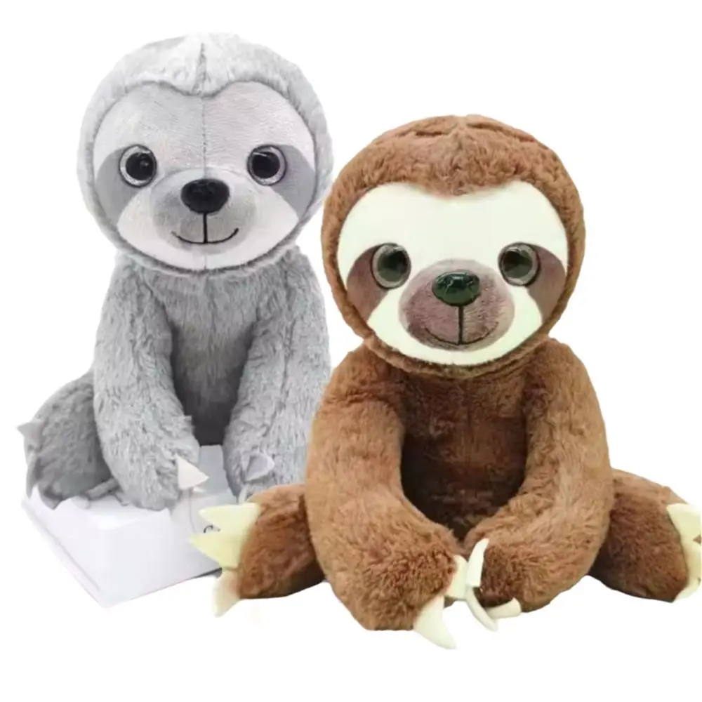 Für Freunde Große Augen Faultier Plüschtier Weicher Komfort Kuscheltiere Gefülltes Faultier 25 cm Braun Grau Simulation Faultier Puppe Kinderspielzeug