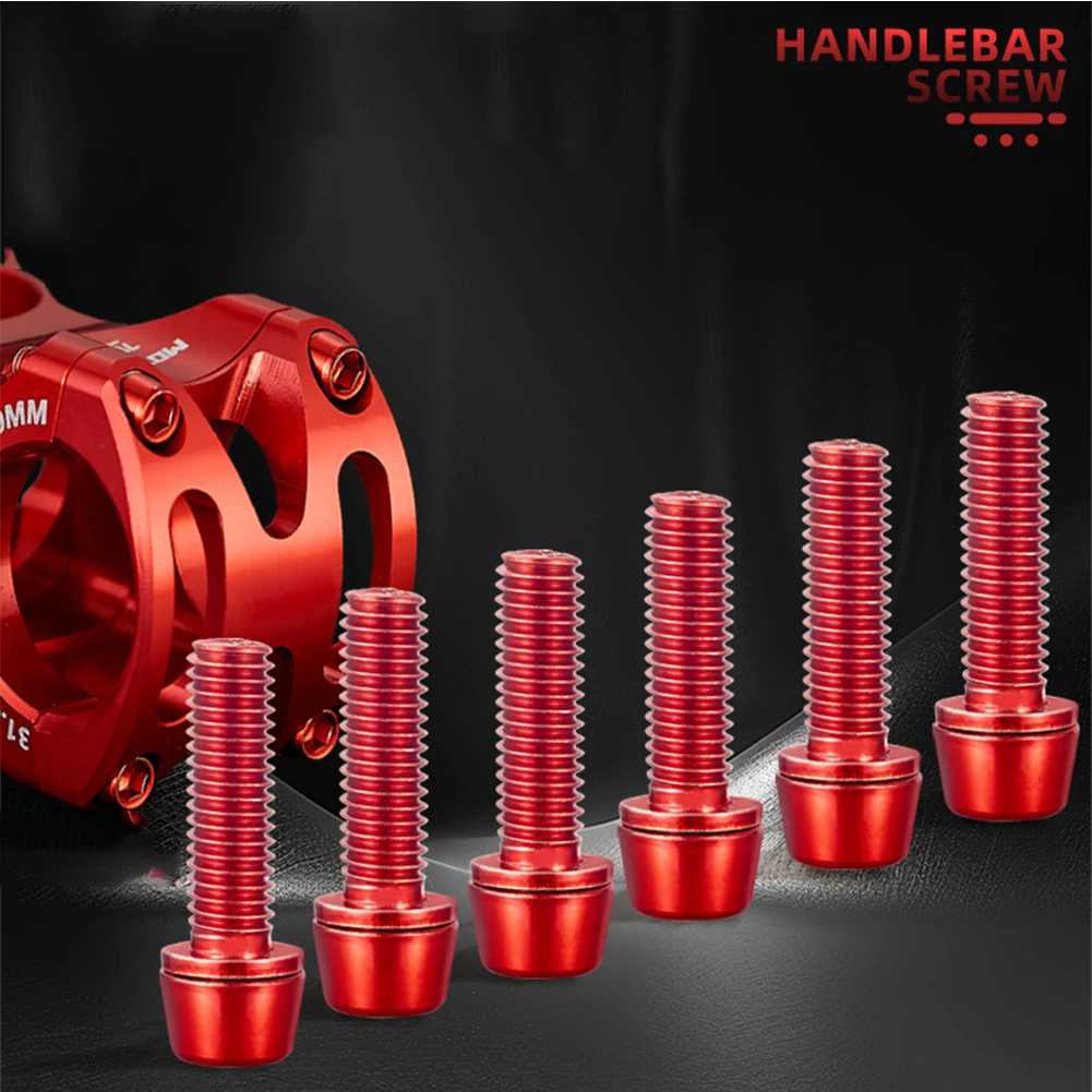 

Six titanium plated stainless steel bicycle stem screws M5 x 18mm to enhance bike assembly and stability in cycling adventures