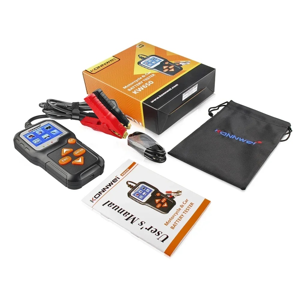 KONNWEI KW650 Car Motorcycle Battery Tester 12V 6V  Battery System Analyzer 2000CCA Charging Cranking Test Tools for the Car