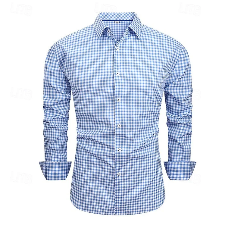 Men's Clothing Summer Shirts Casual Button-down Shirts Long-sleeved Checkered Lapels Hawaiian Vacation Wear Comfortable Shirts