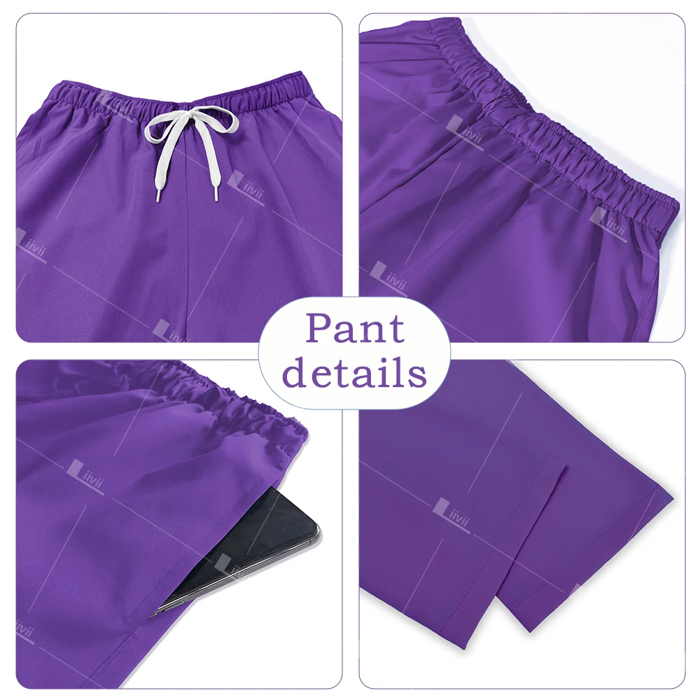 Donna Uomo Uniformi mediche Scrub elastici Set Medico ospedaliero Infermiera Abbigliamento chirurgico Manica corta Top Pantaloni Accessori infermieristici